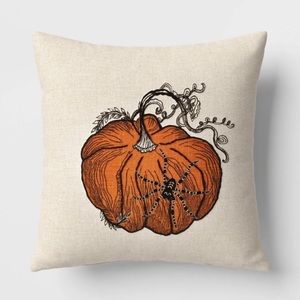 Pumpkin with Spider Cotton Square Halloween Throw Pillow Ivory - Threshold